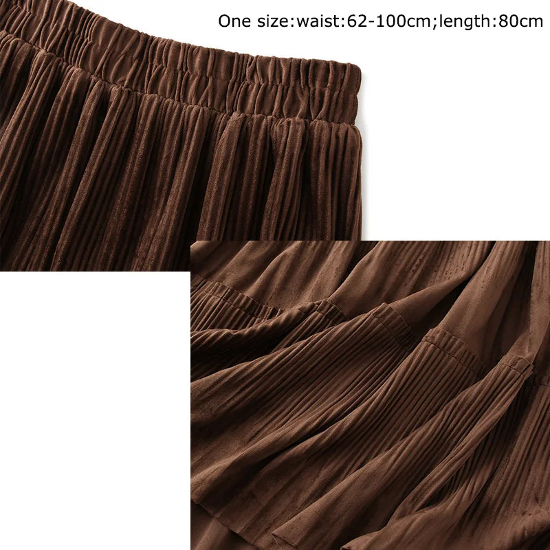 OHRYIYIE Solid Color Vintage Long Velvet Pleated Skirt Women 2024 New Autumn Winter Fashion Lady High Waist A Line Skirt Female