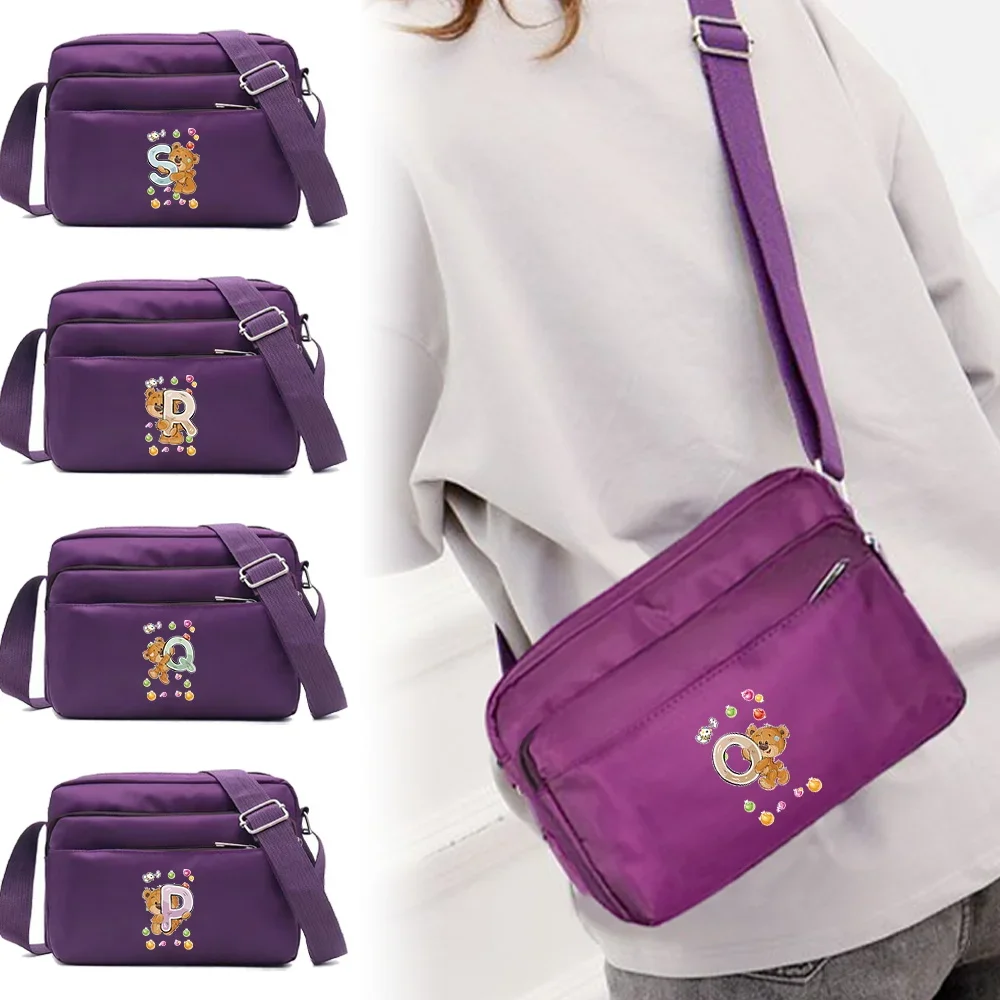 

Travel and Commuting Bear Letter Series Print Pattern Large Capacity Storage Bag Multi-layer Purple One Shoulder Crossbody Bag