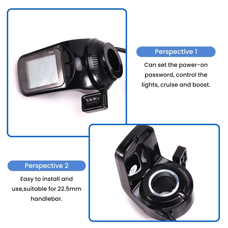 Suitable Electric Bicycles Scooters Brushless Motor Controller & S886 LCD Display With Thumb Throttle Kit