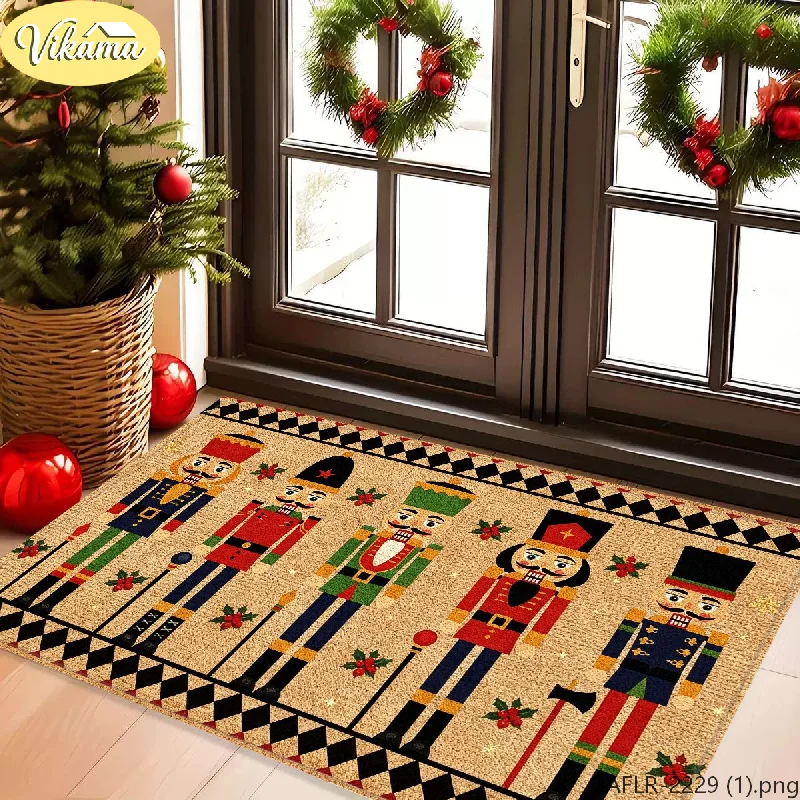 VIKAMA Christmas Nutcracker Ballet Fairy Tale Doormat Soft Non Slip Entryway Mat Indoor Outdoor Festive Washable Home Decor