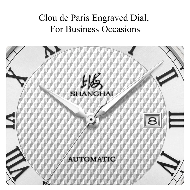 SHANGHAI Watch Men's Date Display Automatic Mechanical Watches 41mm Sapphire 316 Solid Stainless Steel Formal Wristwatch S8020