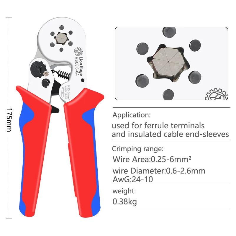 Clamp crimping tool HSC8 6-6 (0.25-6mm ²) 24-10AWG wire terminal crimping circuit repair card sleeve terminal kit voltage clamp