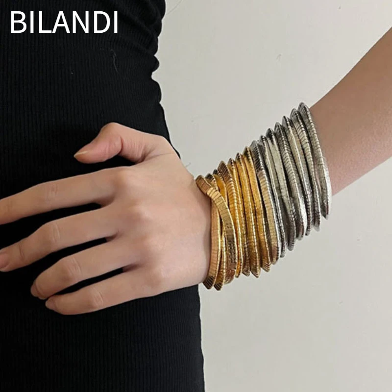 Bilandi Modern Jewelry Popular Design Multi Layers Metal Stretch Bracelets For Women Party Gifts Fine Accessories 2024 Trend New