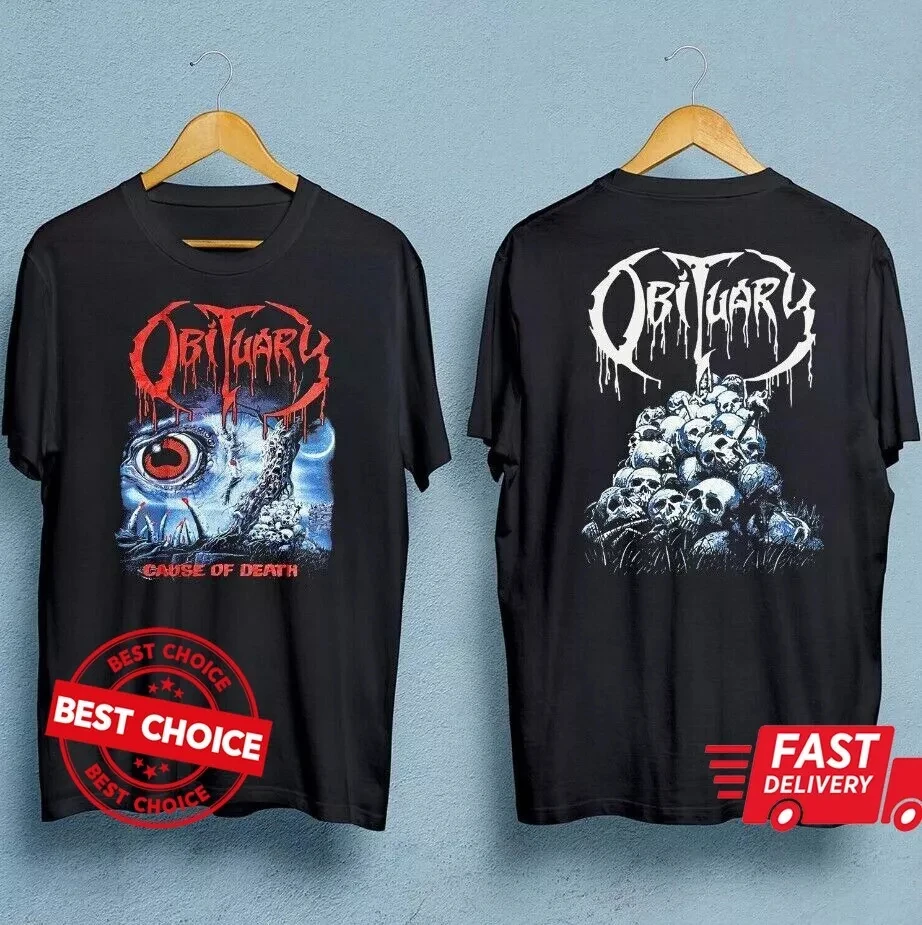 90s Obituary Band Cause of Death Men's Black T-Shirt Summer New Men's Women's Vintage Fashion Cotton Top