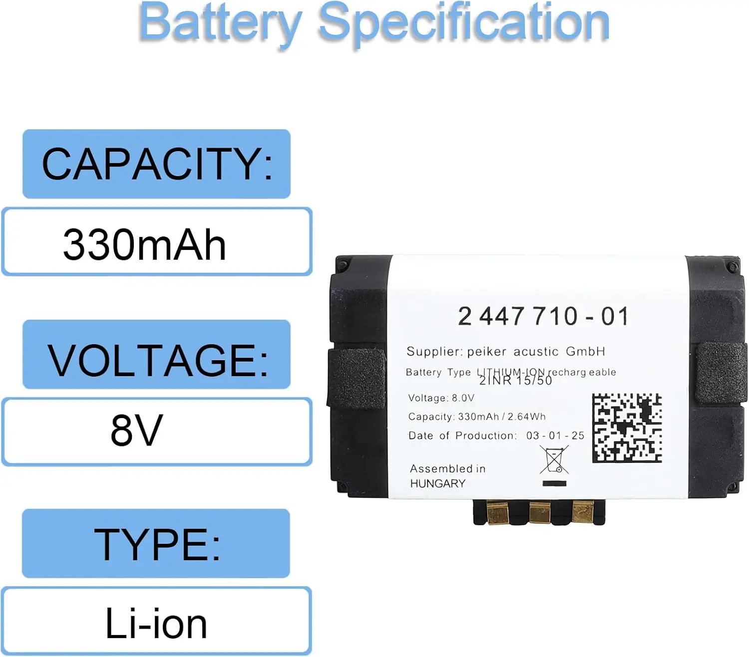 84102447710 Awaryjna bateria zamienna 330mAh do BMW F20 F30 F31 G20 G21 G30, 2447710 TCB Bateria awaryjna Mini F56 X4 M F98 — zdjęcie produktu 2