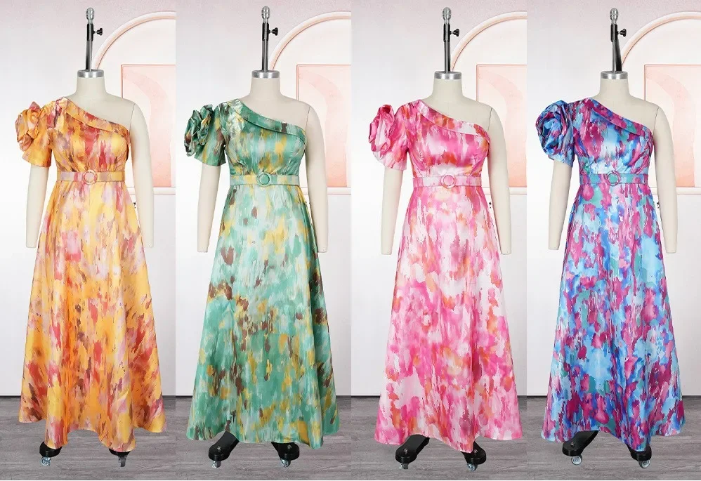 فساتين أفريقية للنساء 2025 ملابس أفريقيا الجديدة بكتف واحد لحفلات الزفاف التركية فستان طويل Dashiki أنقرة طباعة الزي