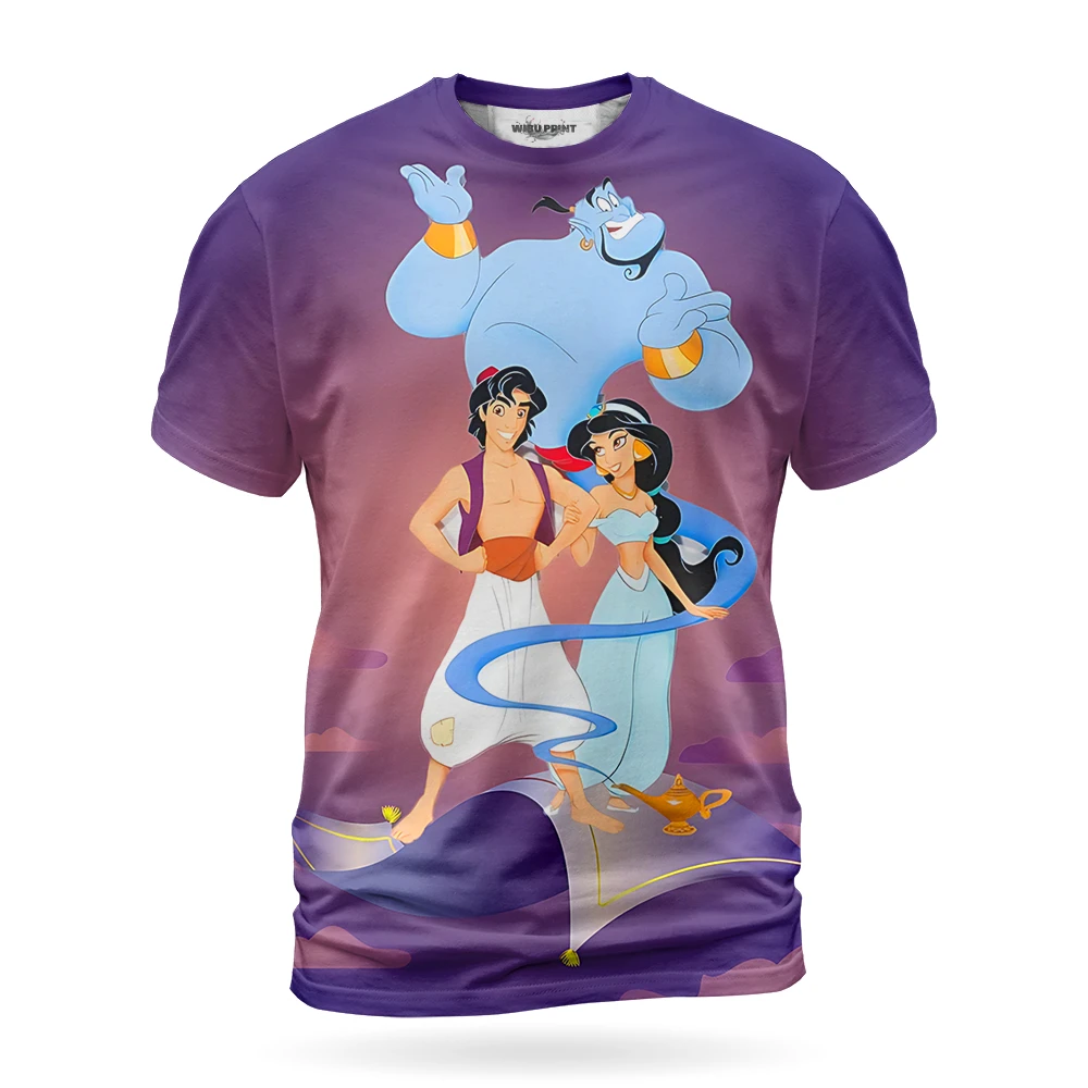 T-shirt unisexe à col rond imprimé en 3D pour enfants, Aladdin Kawaii, haut cosplay de rue, loisirs, sports, couple, été, 2024