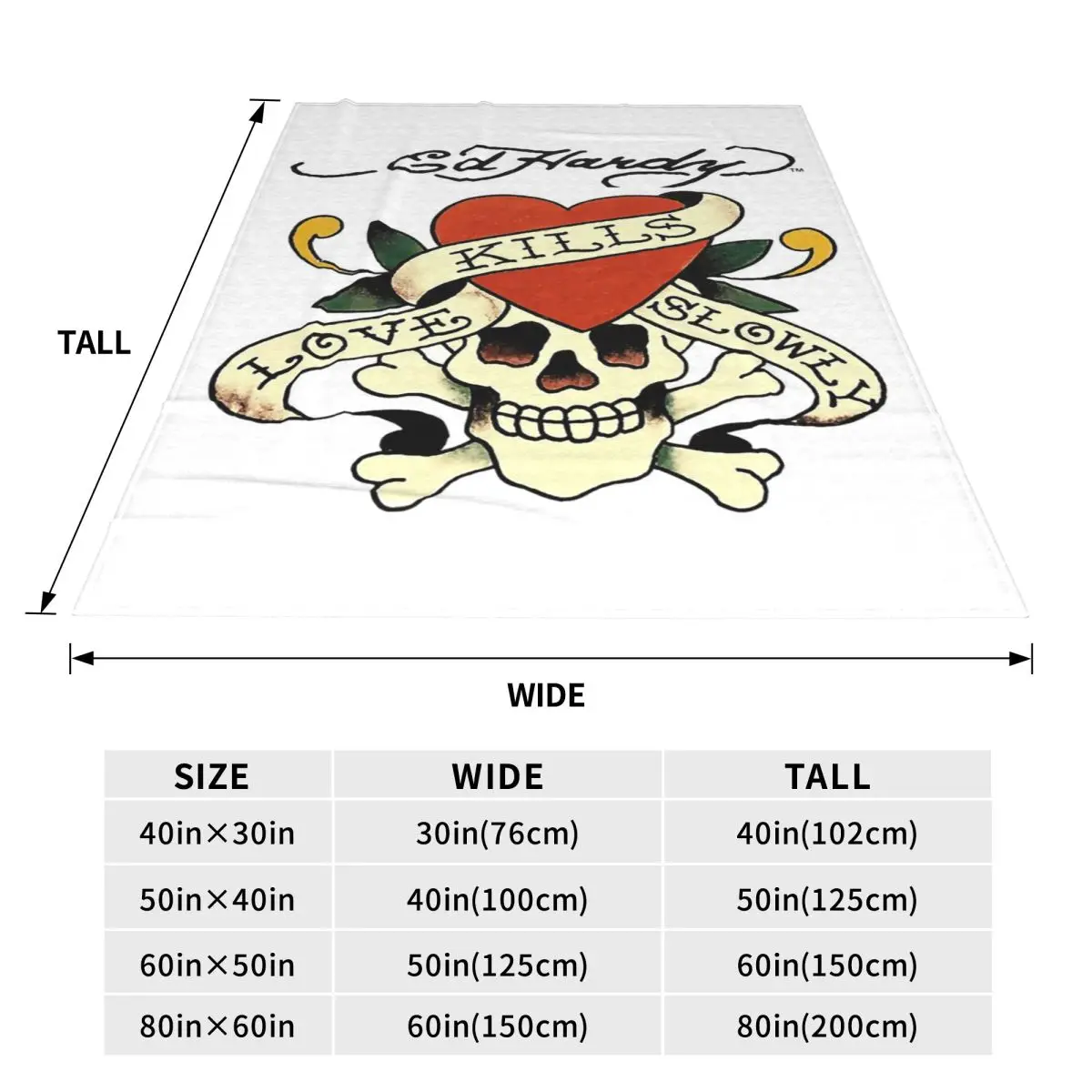 Ed Hardy Love Kills Slowly Blankets Soft Warm Flannel Throw Blanket Plush for Bed Travel Home Couch