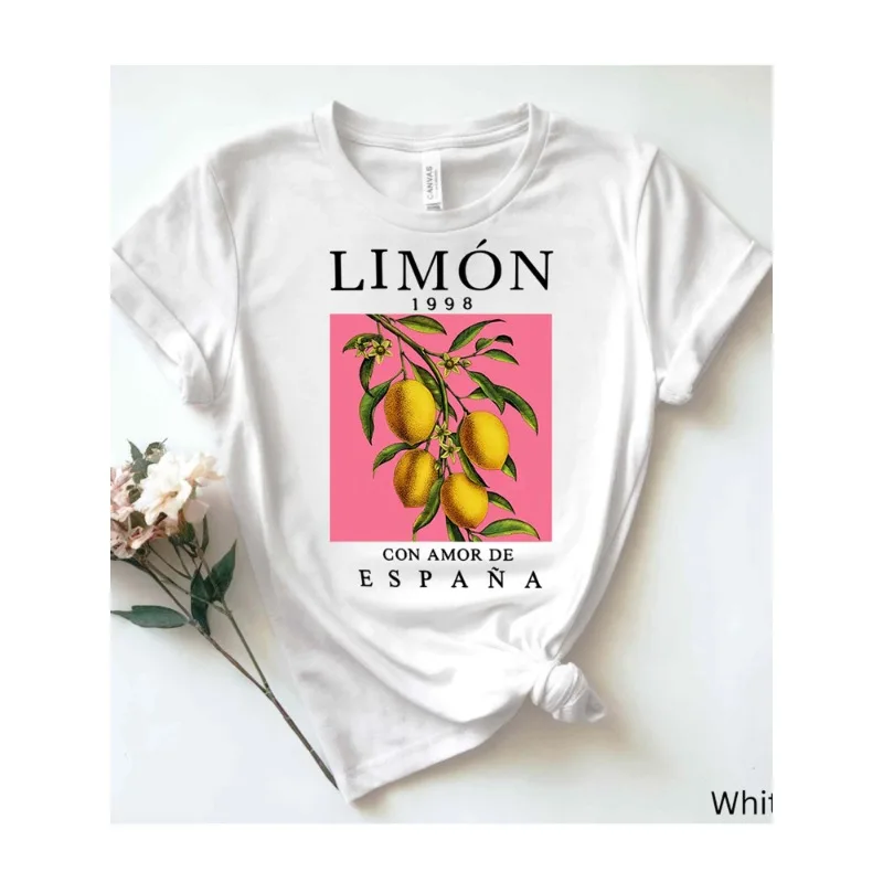 

Fashion White Women's T-Shirt Spain Lemon Love 1998 Theme Printed Round Neck Summer T-Shirt Casual Harajuku Short Sleeve T-Shirt