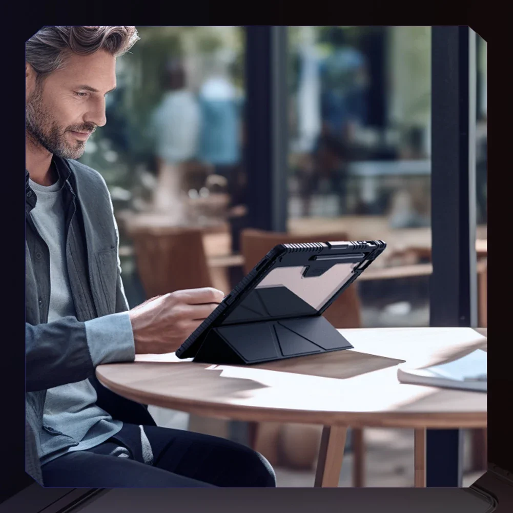 Nillkin For Samsung Galaxy Tab S9 Plus S10 FE Plus S10 Ultra  Armor Bumper Leather Case Slide Camera Hard PU+PC Protector