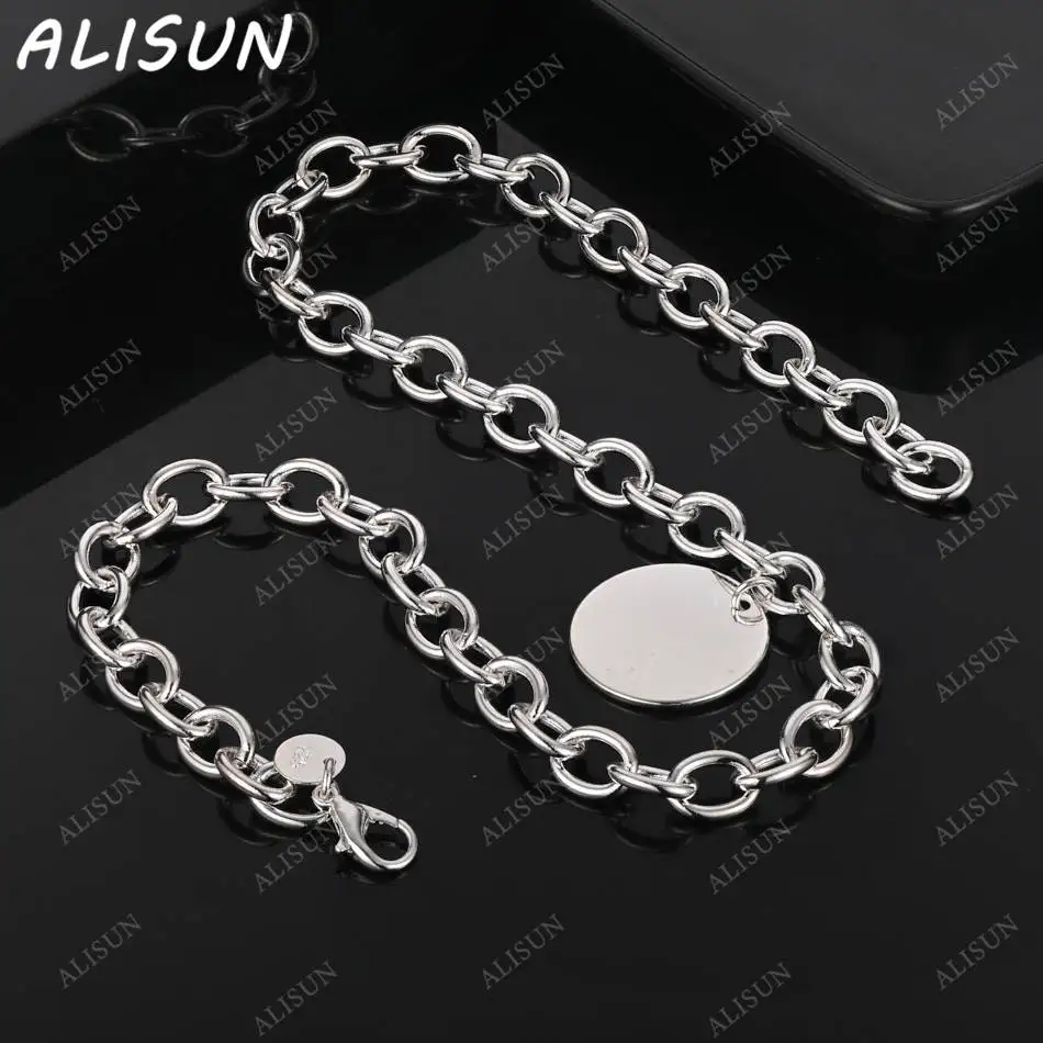 

ALISUN 925 Sterling Silver 45cm Round Pendant Necklace For Women Charm Trend Birthday Gifts Fashion Party Fine Jewelry