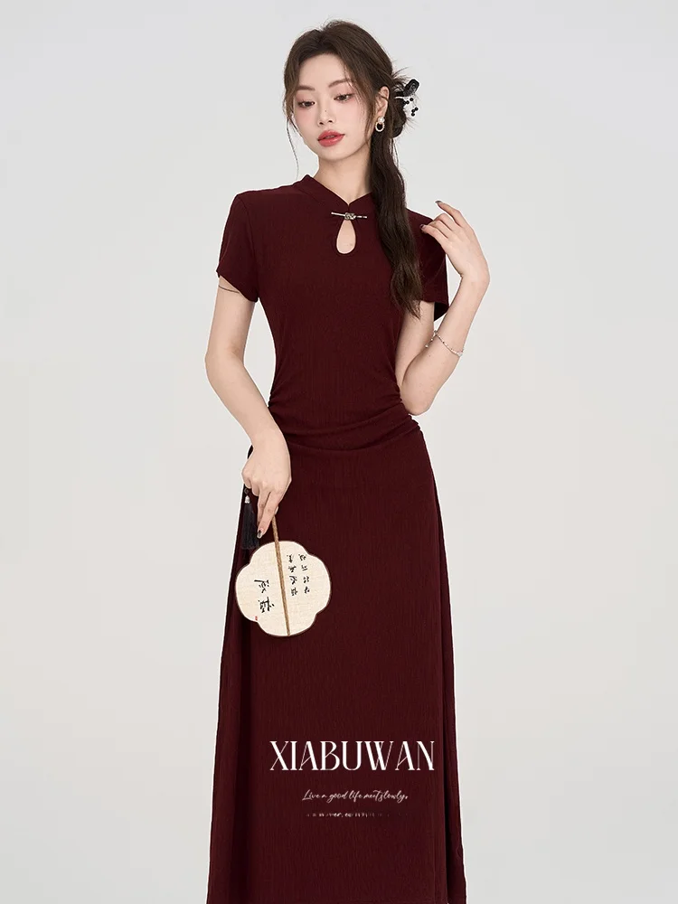 

Новое китайское длинное утягивающее платье Ципао Dr, женское модное летнее винтажное ветровое прямое воротник ort Sve, дышащее