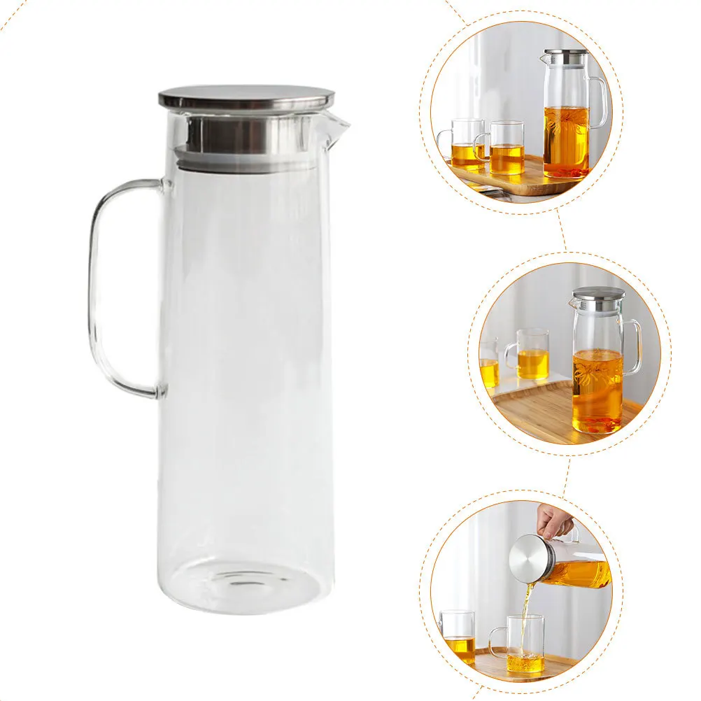 

Cold Water Pitcher Large Capacity Portable Household Water Kettle Leakproof Handle Design Glass Beverage Container for Party
