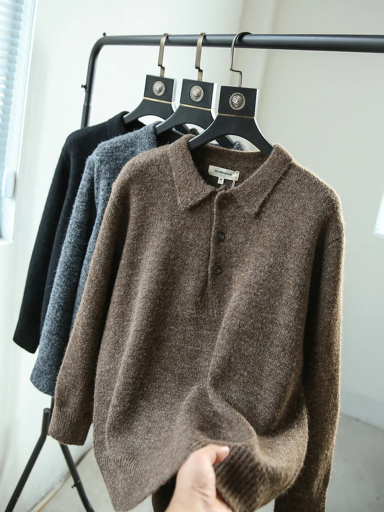 

Ele Preppy Ne Knitwear Men's Casual Vintage Japanese Sle Long Sve Warm Pure Color Faionable Gentleman irt