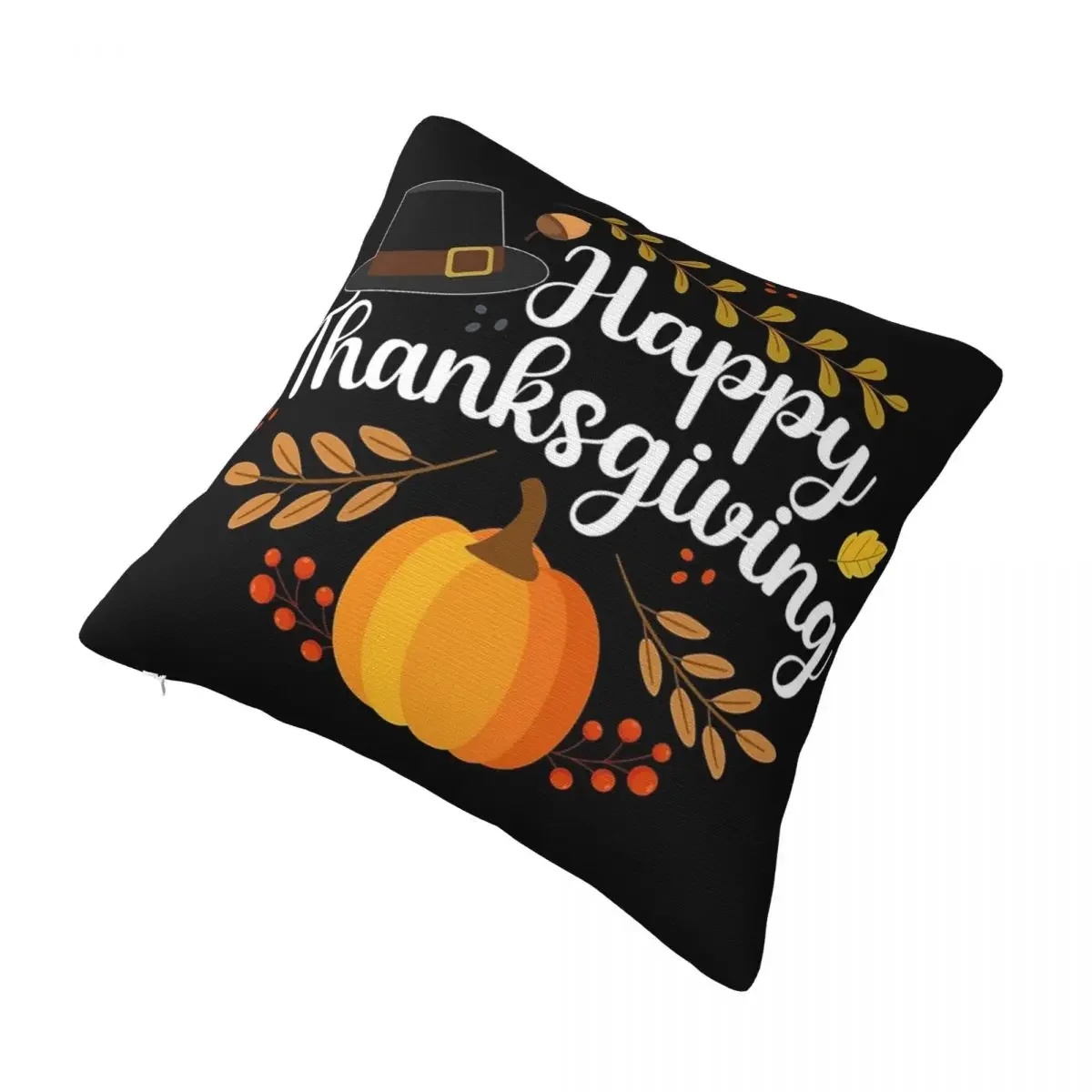 

Happy Thanksgiving Decorative Lettering With Leaves And Pumpkin Square Pillowcase Polyester Cushion Decor Comfort Throw Pillow