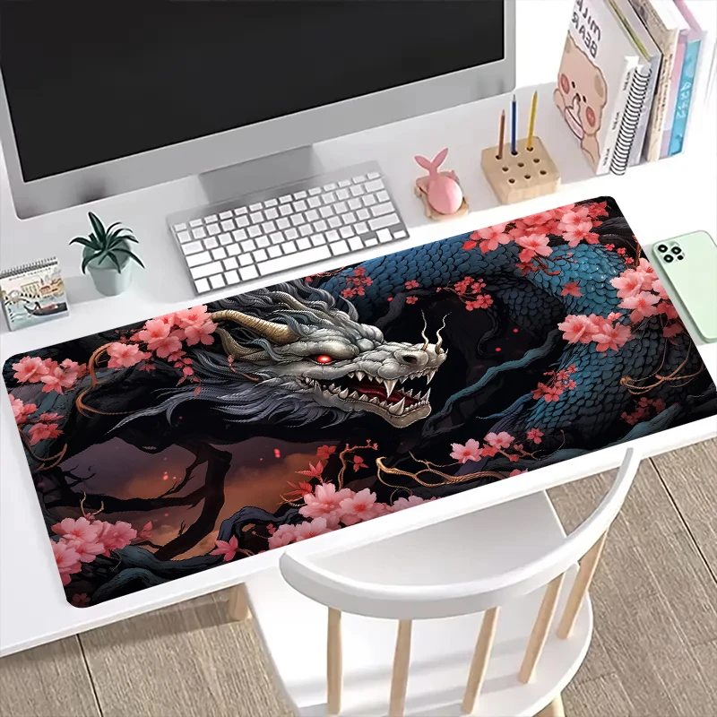 Sakura Dragon Cool Gaming Mouse Pad Non-slip and Wear-Resistant Rubber Bottom with Stitched Edge Keyboard Mat Suitable for work
