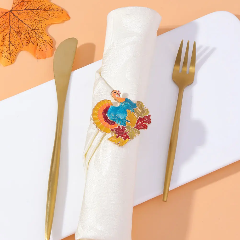 4Pcs Napkin Set Holder For Fall Table Decor Autumn Decor Maple Leaf Alloy Thanksgiving Day Party Gift Family