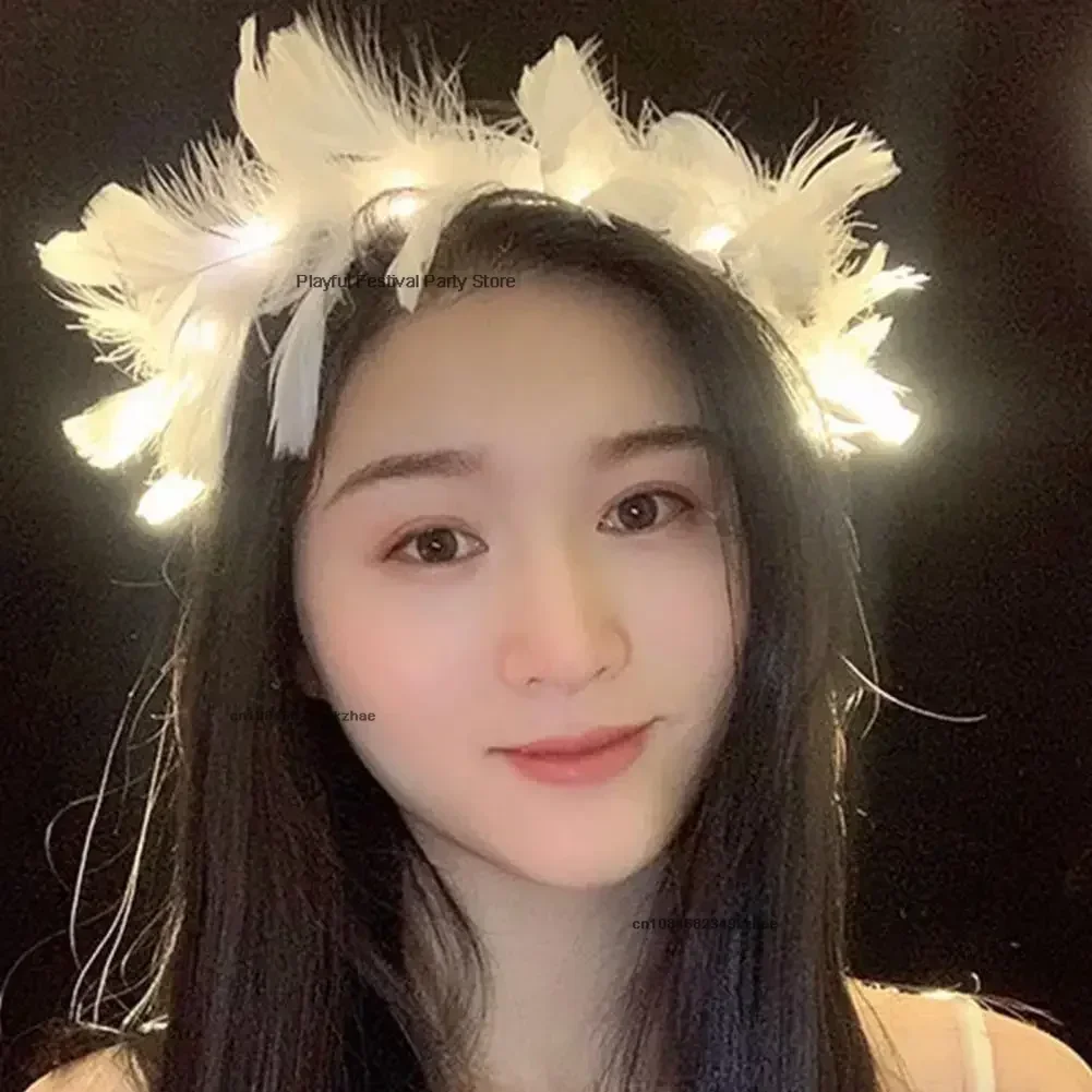 10style Flower Crown Led Feather Crown Headband Luminous Light Up Feather Angel Crown Wreath Headbands Wedding Festival Party