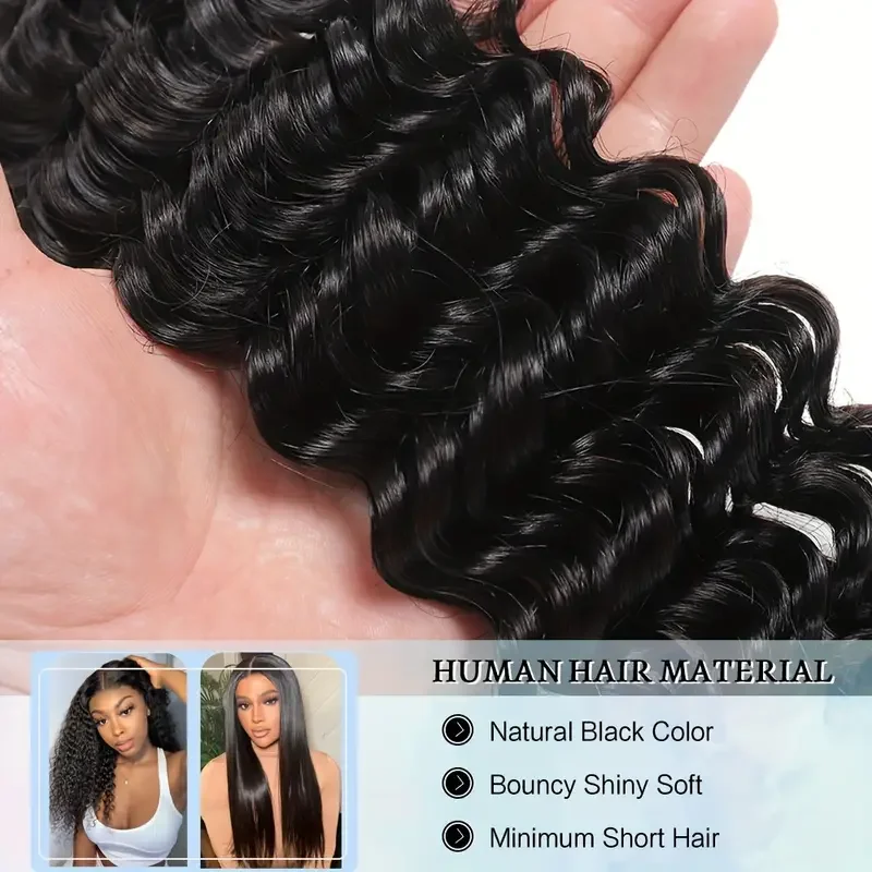 QUANDE-Deep Wave Pacotes de cabelo humano para mulheres, extensões de cor natural, 32 ", 1, 2, 3