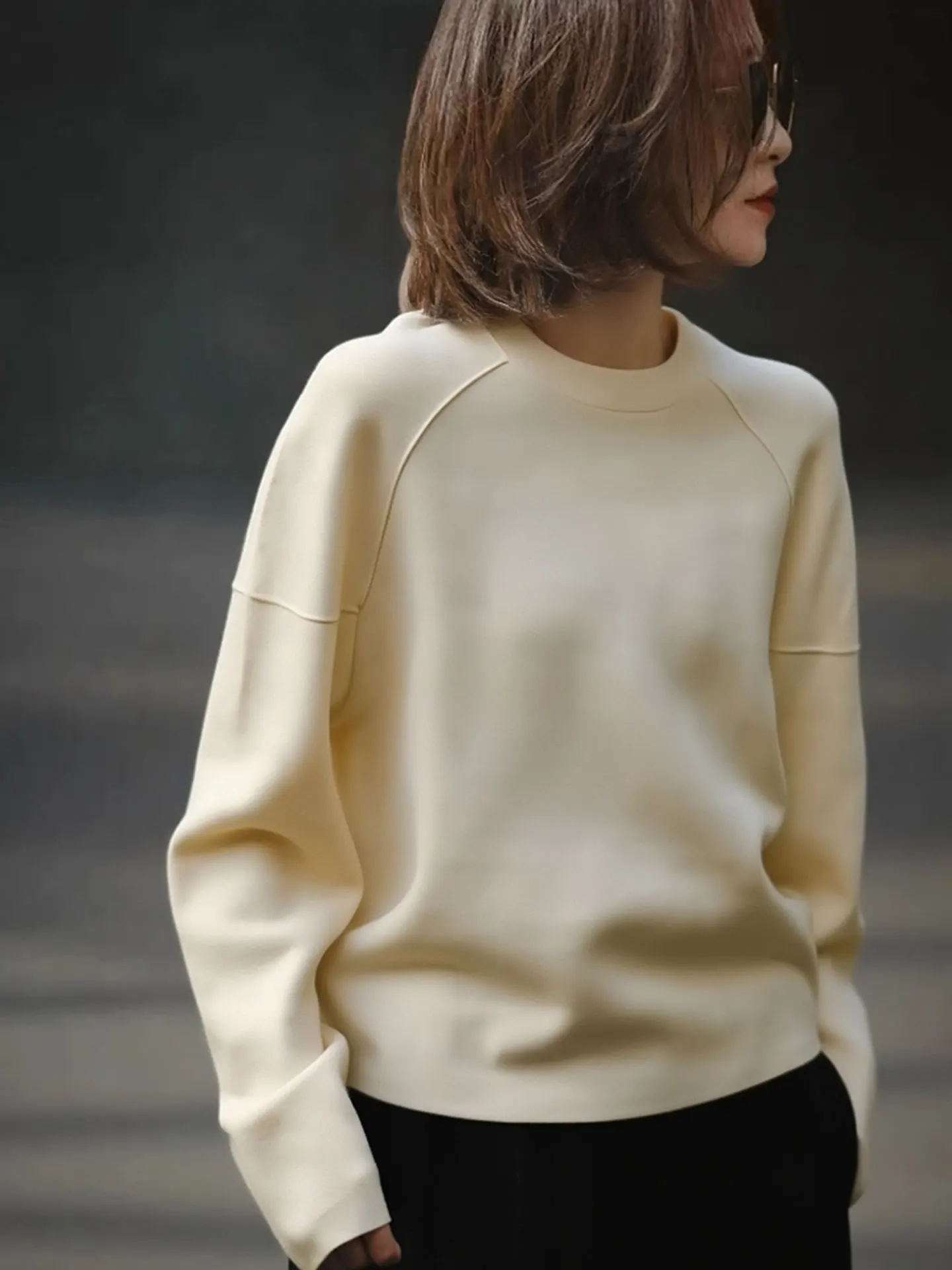 

Ele Long Sve Knitted Sweater Pure Color Loose Fit Overhead Winter Faion Top Versatile Basic High End Feeling Women's...