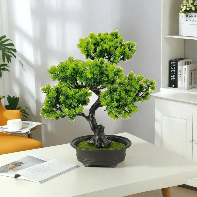 1 قطعة 34 سنتيمتر/13.4in الاصطناعي شجرة الصنوبر بونساي شجرة إبرة دائمة الخضرة وهمية الصنوبر النمط الصيني الجديد للمنزل الجدول حفلة النافذة #4