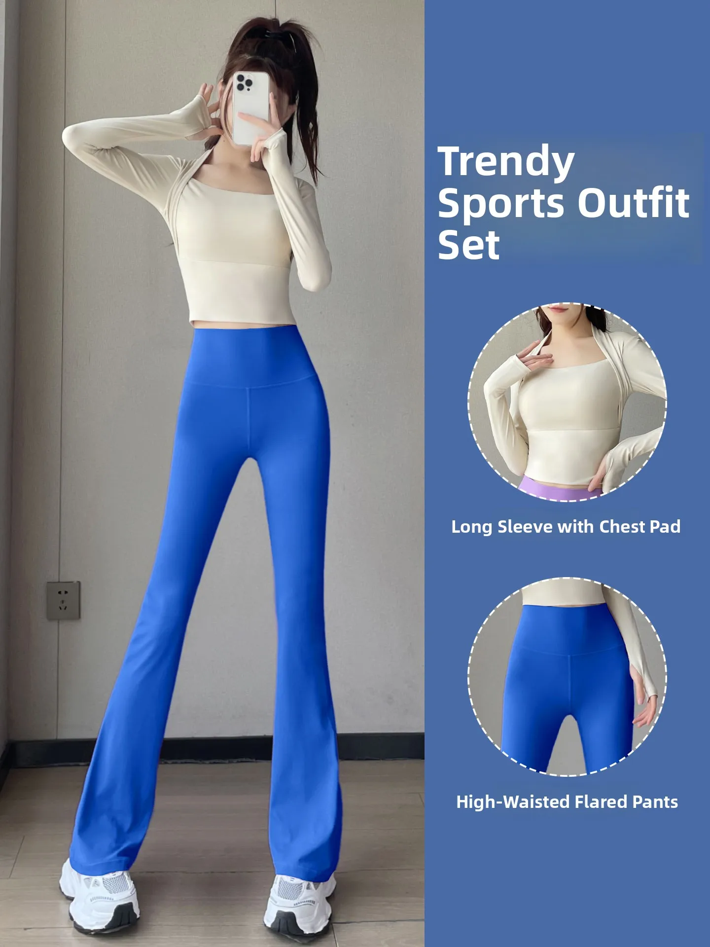 

Комплект одежды для пилатеса и йоги, женский высококачественный комплект одежды Sensation 2026, новый спортивный топ для бега, расклешенные брюки с микро-расклешенными брюками, повседневная спортивная одежда