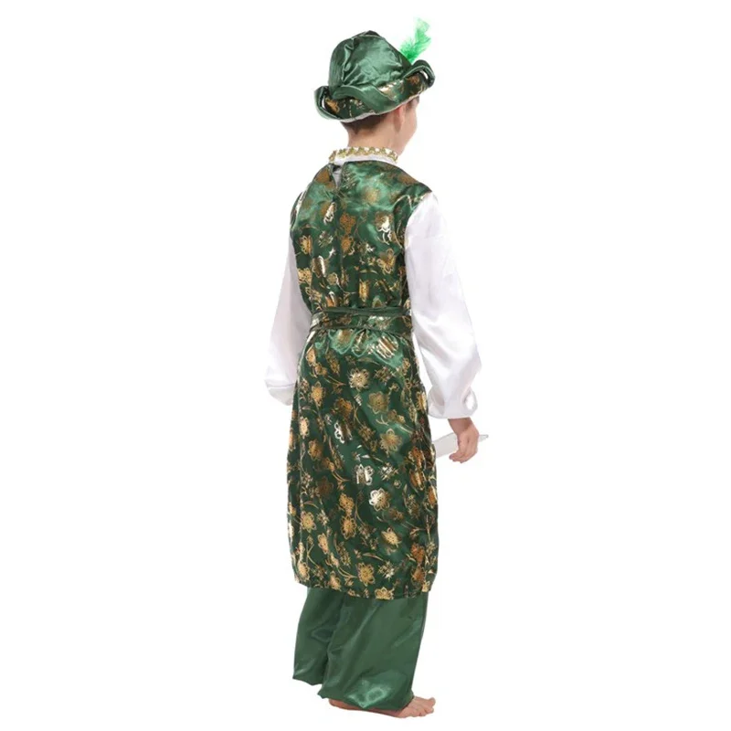 Kids Boys Green Indian Arab Aladdin Prince Cosplay Stage Performance Warrior Masquerade Party Costume