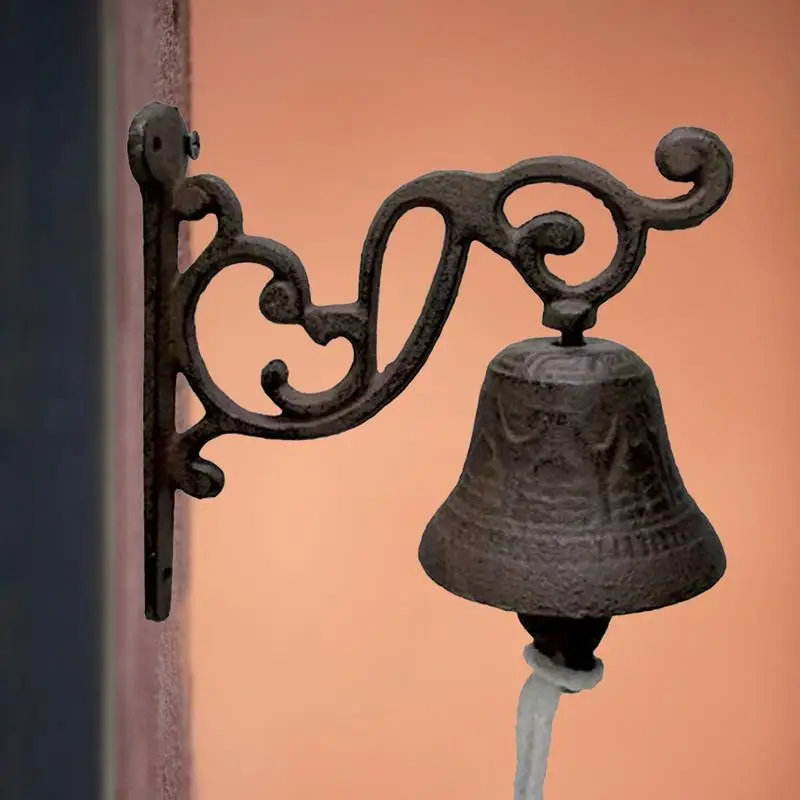 Retro Garden Rustic Bell Vintage Large Cast Iron Wall Mounted Metal Door Bell for Farm Outside Decorative Accent Bells Yard Bell