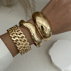 Exaggerated Cool Twist Thicks Width Stainless Steel Cuban Chain Bracelets Punk Hip Hop Irregular Water Drop Wide Spring Bangles