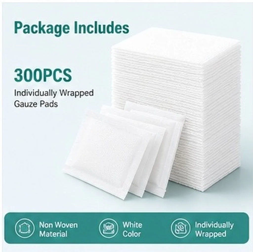 300PCS Disposable Non Woven Gauze Pads First Aid Gauze Pads Wound Care Makeup Cotton Pads Wound Care Bandages Gauze Cloth