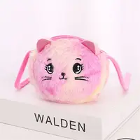 Rainbow Color Cat Messenger Shoulder Bag Purse for Kids Mini Lovely Pockets Plush Stuffed Dolls Soft Handbags Gift for Girls 2