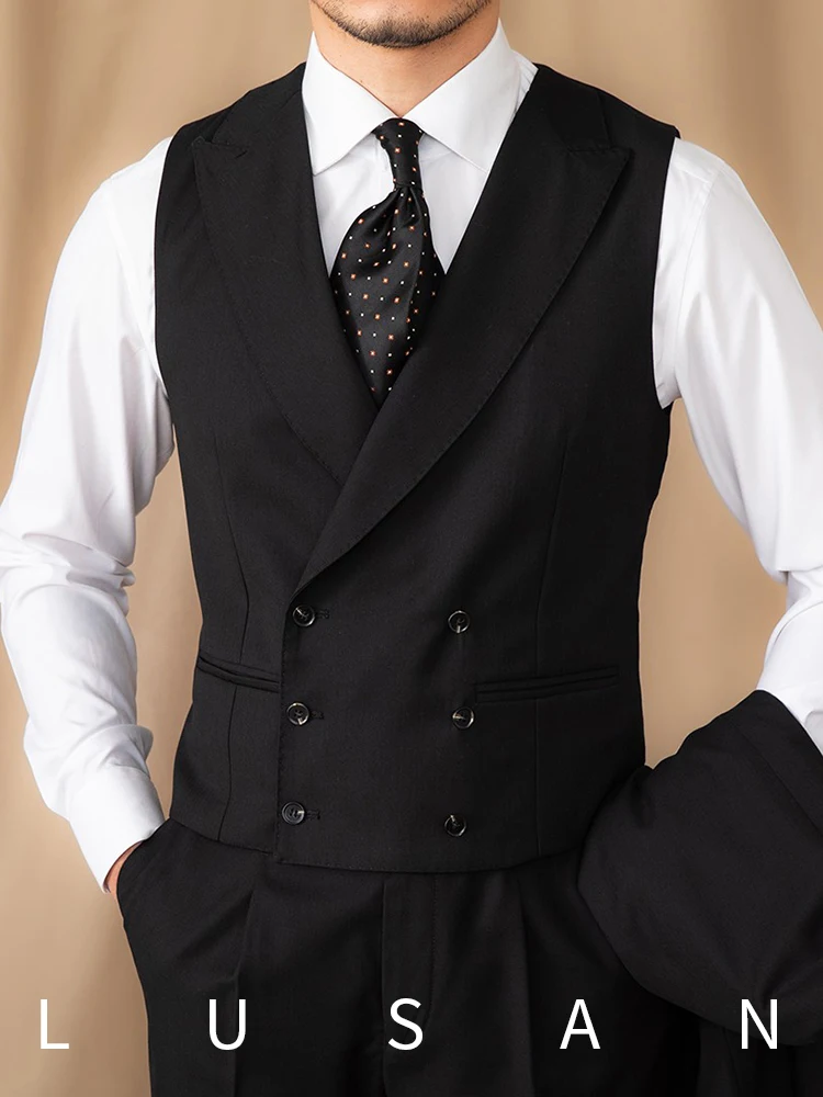 High-End Gentleman Double Breasted Wool Blend Suit Vest Italian Naples Sleeveless Top Men