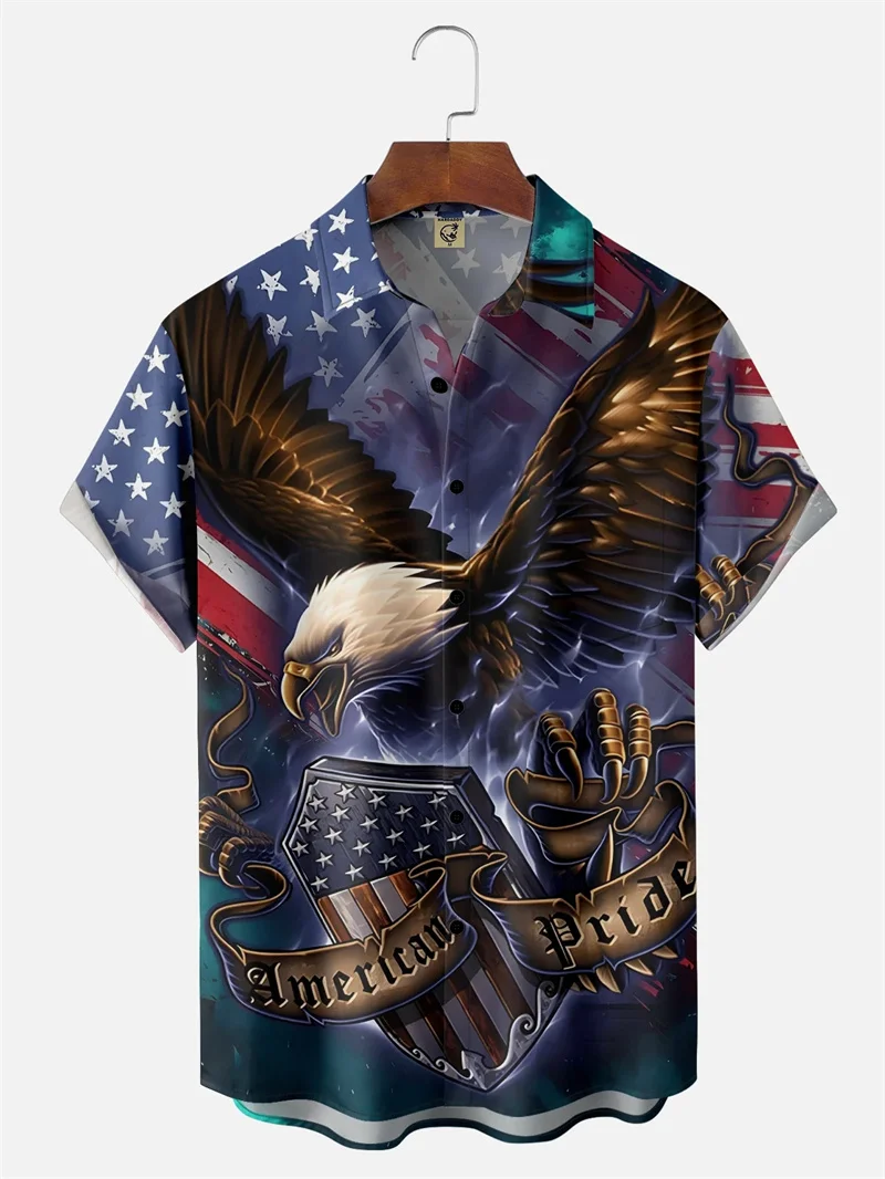 America Flag 3D Printed Shirts For Men Clothes American Eagle Graphic Beach Shirts USA Happy Independence Day Blouses USA Tops