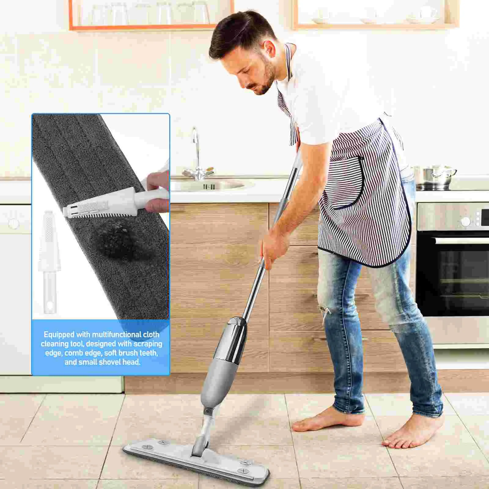 With Replacement Pads Flat For Cleaning Wet Mop Microfiber Spray  Dry Wet Floor Mop Refillable Rotatable Spray Mop