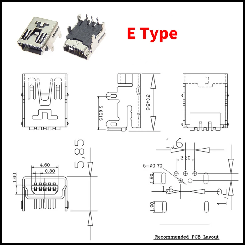 45/90 stücke 9 Typ Mini USB SMT dip 5 Pin Typ B Männlich Weiblich Stecker Port Jack Schwanz Buchse stecker Terminal Kits für Diy Reparatur – Detail 8