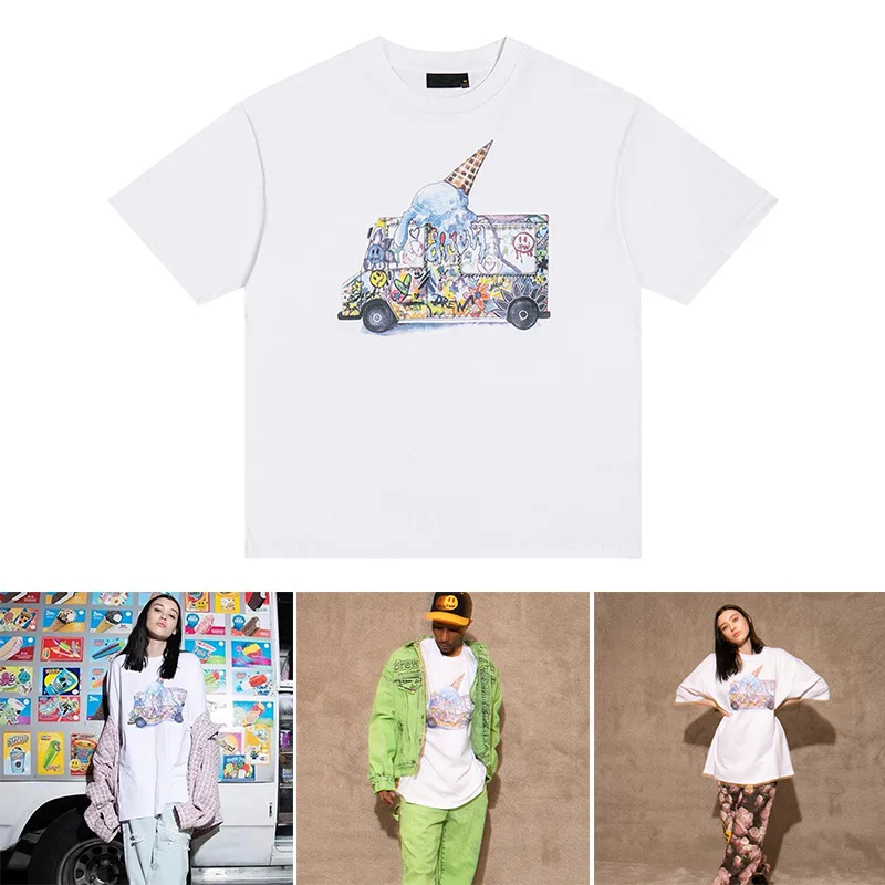 

Drew House Premium Smiley Ice Cream Truck Print Unisex Oversized Cotton Short-Sleeve T-Shirt