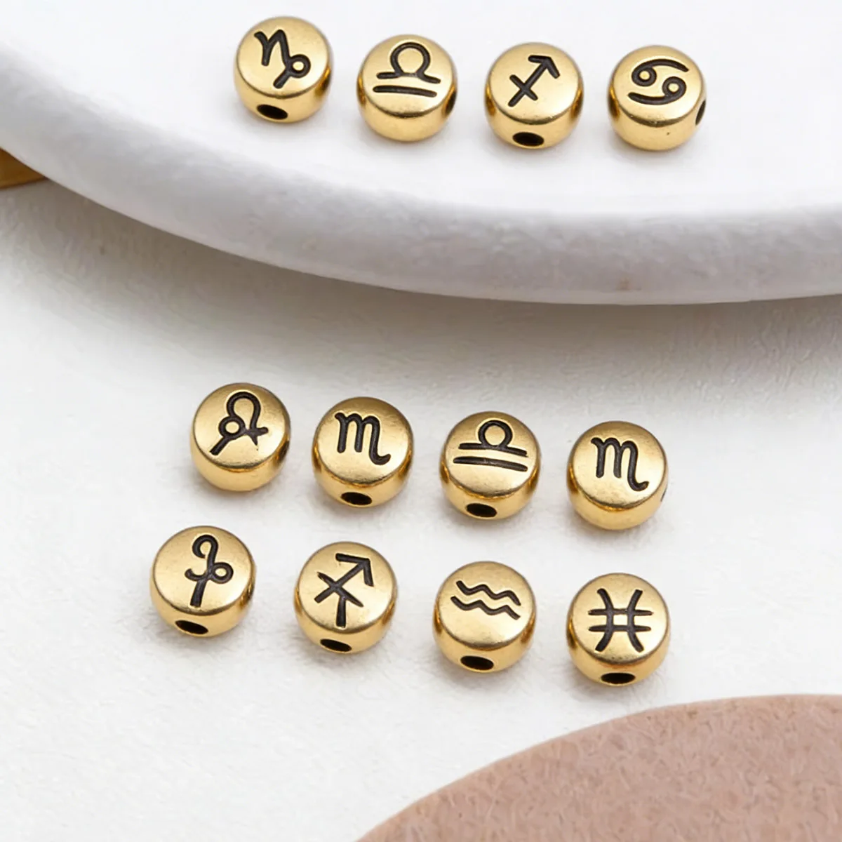 100/200Pcs 4*7mm Gold Acrylic Round Zodiac Constellation Loose Spacer Beads for DIY Jewelry Bracelet Necklace Making Supplies
