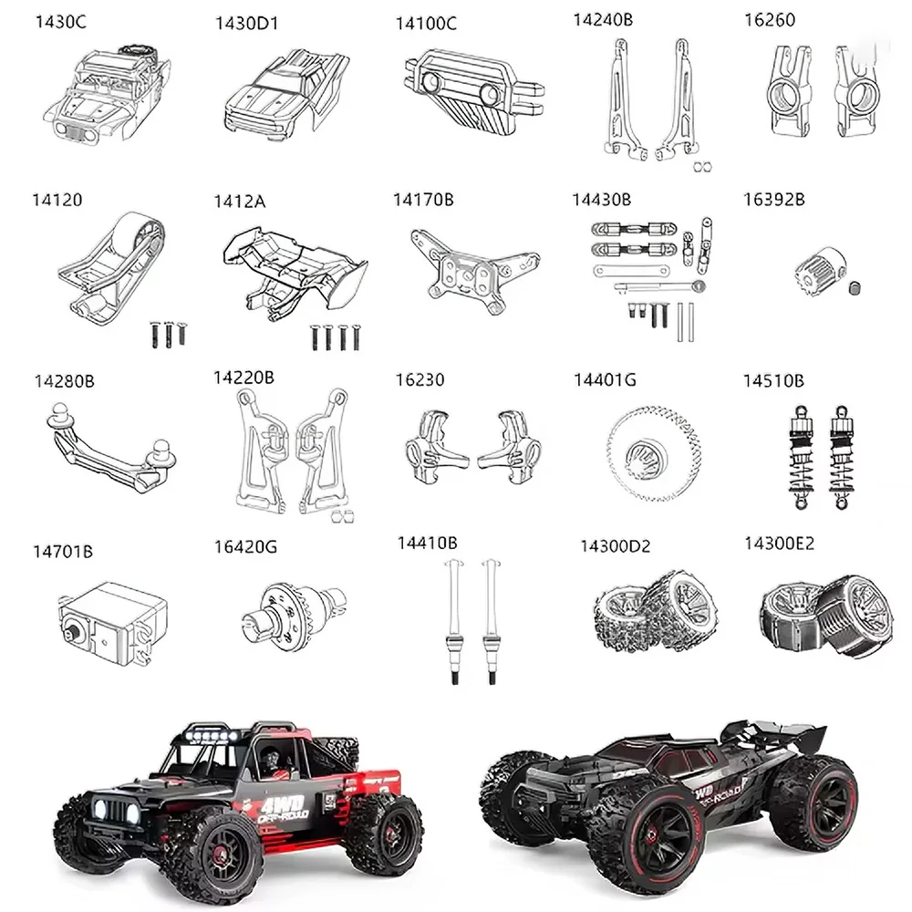 

14209 14210 RC Upgrade Parts: Differential, Shock Absorber, Bumper, Tire, Arm Mount Shell for 1/14 Scale Remote Control Car.