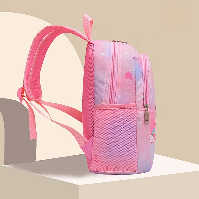 Mochila cor gradiente para crianças pequenas e meninas, desenho animado animal sereia padrão, jardim de infância escola primária mochilas