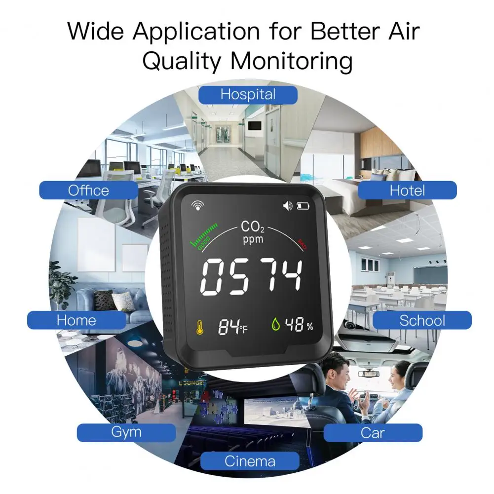 APP Control 1 Set Useful Black Color Carbon Dioxide Tester Backlight Design for Household