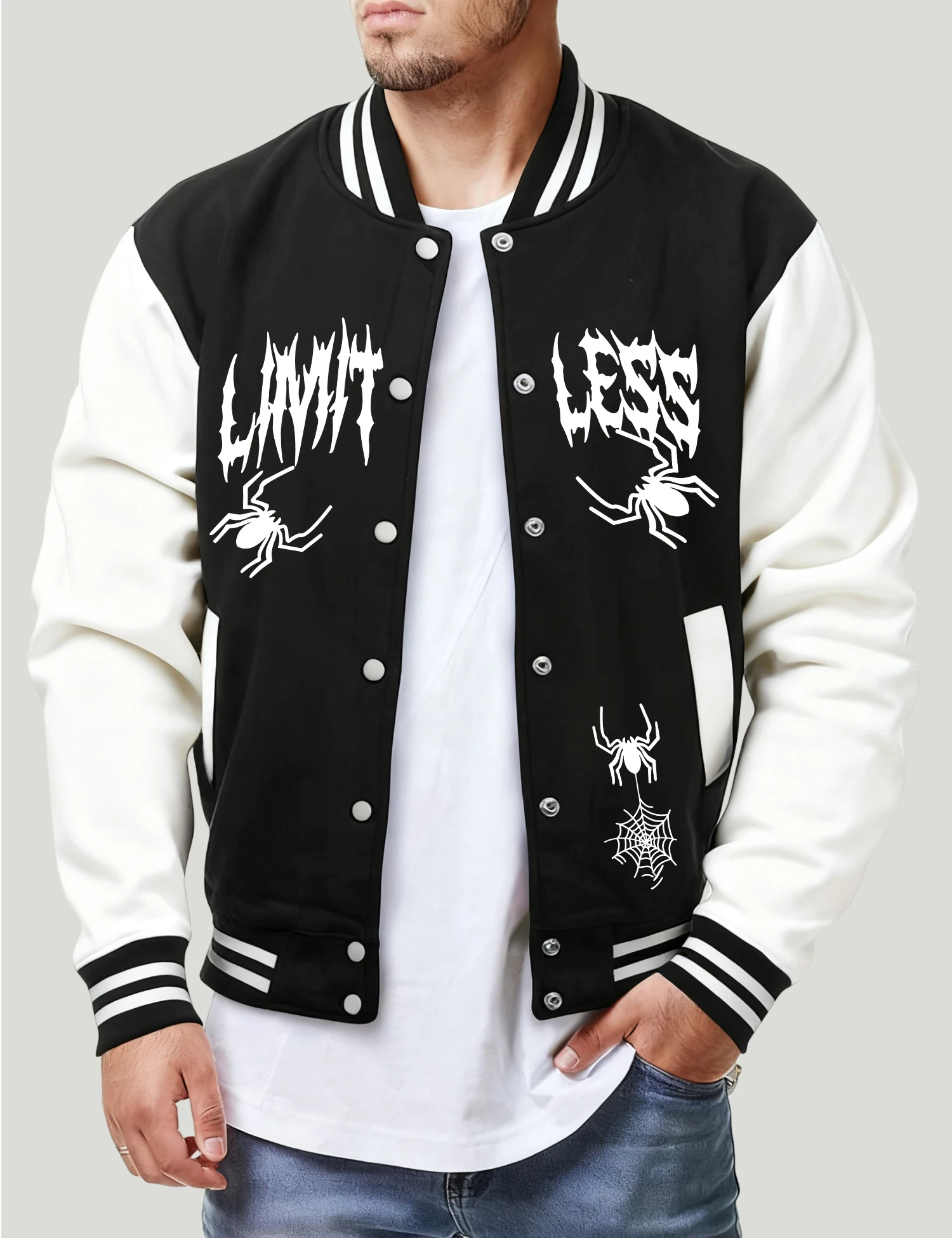 

2 Spiders And Artistic Letters Print Men Clothing Hip Hop Loose Baseball Jersey Street All-Match Male Jackets Autumn Coats