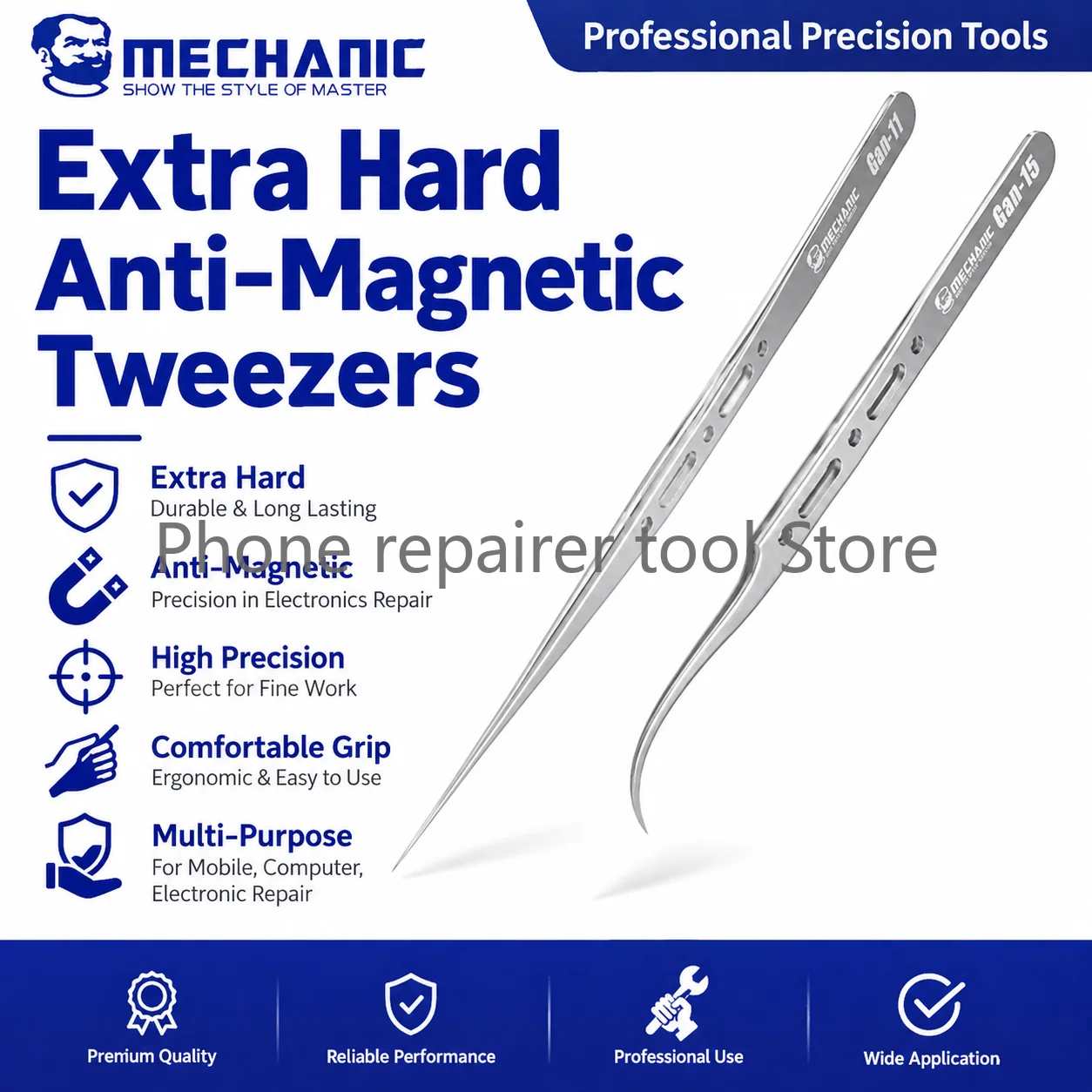 MECHANIC Tweezers GAN-15 GAN-11 Mobile Phone Repair Fingerprint Flying Wire Anti-magnetic Precision Components Fine Tip Clip
