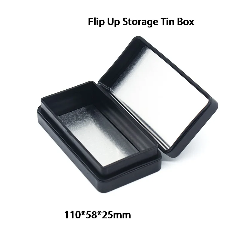 

1PC Small Black Rectangular Jewelry Tin Storage Box Metal Fishing Gear Flip Box Creative Metal Candy Card Organizer Case