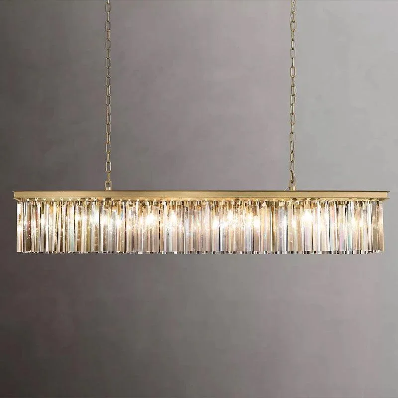 

Modern Linear Two-Tier Rectangular Vintage Luxury Decoration Lamp Kitchen Dining Room Table Crystal Lustre Hanging Chandelier