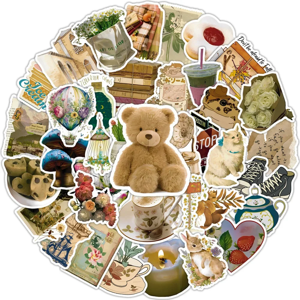 50Pcs Retro Waterproof Graffiti Sticker Aesthetic Decorative Luggage Laptop Cup Guitar Phone Scrapbook  Stickers