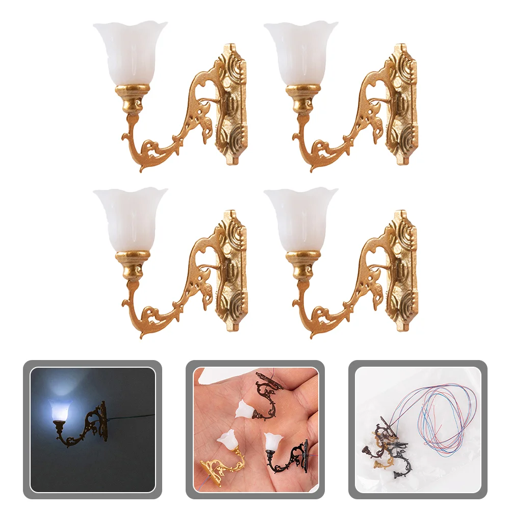 4 Pcs Micro-landscape Decorations Moss Decorative Lamp Small Wall Light Miniature Furniture Model Scene Golden