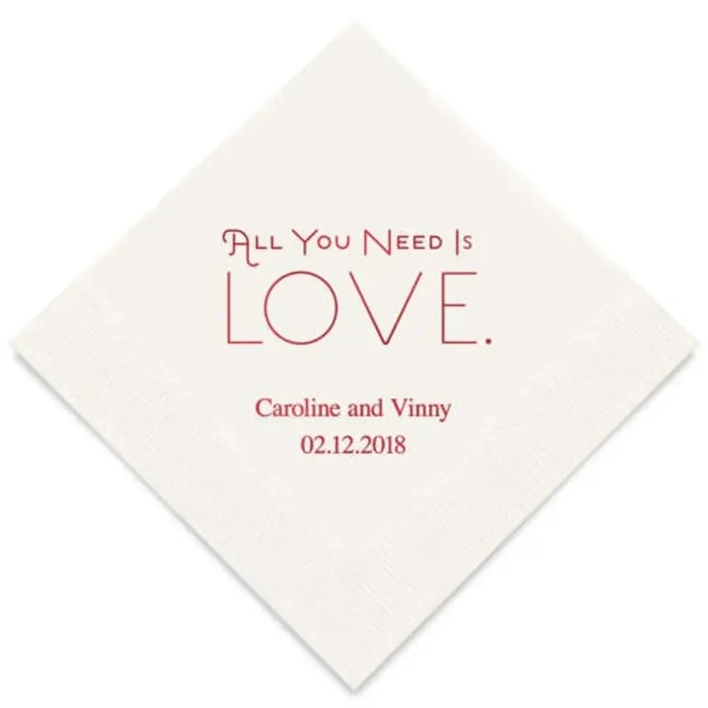 

50PCS All You Need Is Love Personalized Printed Wedding Napkins - 3 Sizes / Multiple Colors