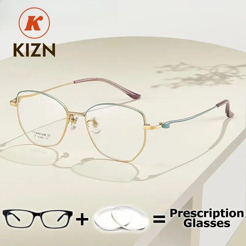 

KIZN Butterfly Prescription Pure Titanium Progressive Lens High End Optical Eyewear Glasses Multifocal Blue Reading Glasses