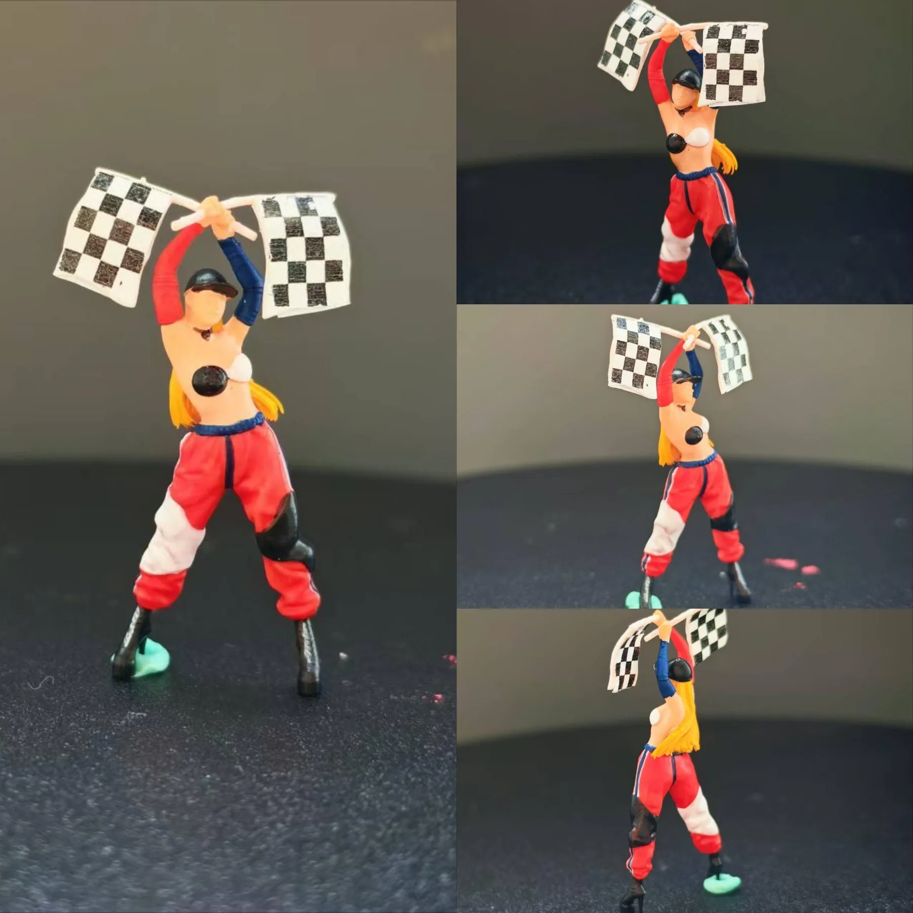 Minifigure 1:64  Figures Racing Flag Bearer Model Miniature Figure Creative Photography Display Collection Garage Decoration