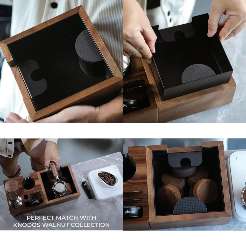 

Durable Walnut Knock Box for Coffee Grounds - Easy Clean, Shock-Absorbent Tamping Station Accessory